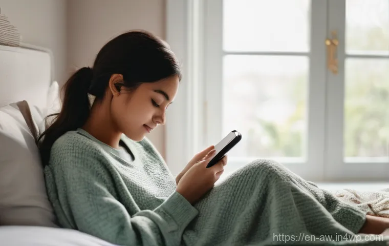 일상 관찰과 mindfulness 연결하기 - **"A young adult, dressed in comfortable yet modest lounge wear, peacefully places a smartphone face...